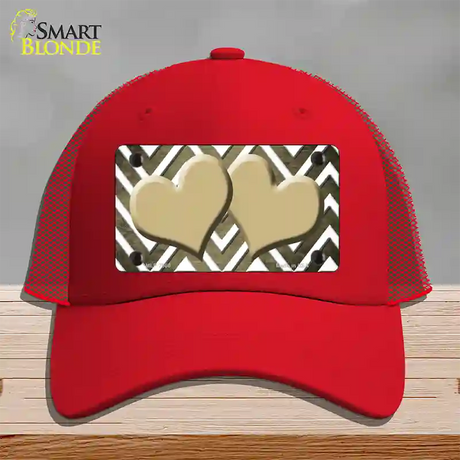 Gold White Hearts Chevron Oil Rubbed Novelty License Plate Hat Mesh / Red