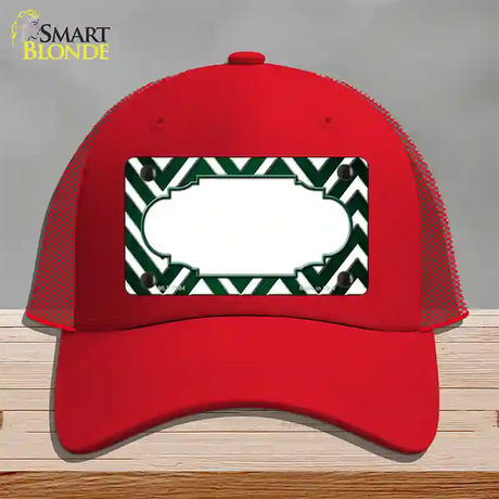 Green White Chevron Scallop Oil Rubbed Novelty License Plate Hat Mesh / Red