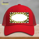 Yellow White Chevron Scallop Oil Rubbed Novelty License Plate Hat Mesh / Red