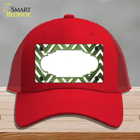 Lime Green White Chevron Scallop Oil Rubbed Novelty License Plate Hat Mesh / Red