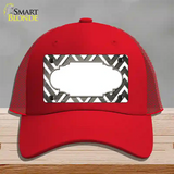 Tan White Chevron Scallop Oil Rubbed Novelty License Plate Hat Mesh / Red