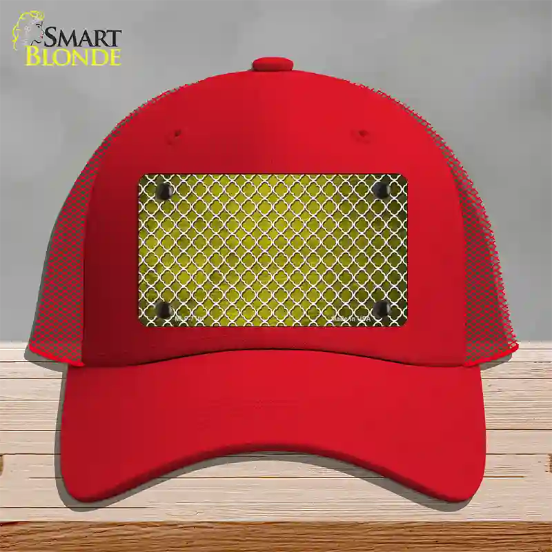 Yellow White Quatrefoil Oil Rubbed Novelty License Plate Hat Mesh / Red