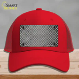 Gray White Quatrefoil Oil Rubbed Novelty License Plate Hat Mesh / Red