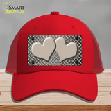 Tan White Quatrefoil Hearts Oil Rubbed Novelty License Plate Hat Mesh / Red