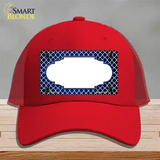 Blue White Quatrefoil Scallop Oil Rubbed Novelty License Plate Hat Mesh / Red