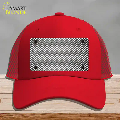 Gray White Small Chevron Oil Rubbed Novelty License Plate Hat Mesh / Red