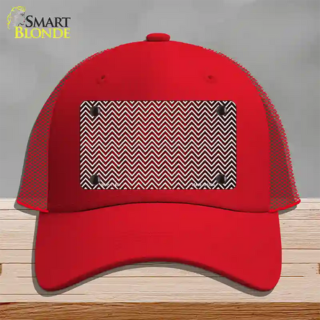 Red White Small Chevron Oil Rubbed Novelty License Plate Hat Mesh / Red