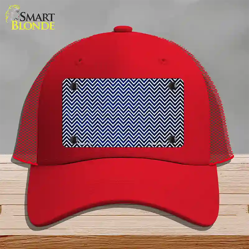 Blue White Small Chevron Oil Rubbed Novelty License Plate Hat Mesh / Red