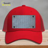 Light Blue White Small Chevron Oil Rubbed Novelty License Plate Hat Mesh / Red