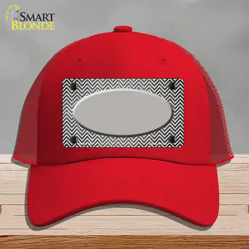 Gray White Small Chevron Oval Oil Rubbed Novelty License Plate Hat Mesh / Red