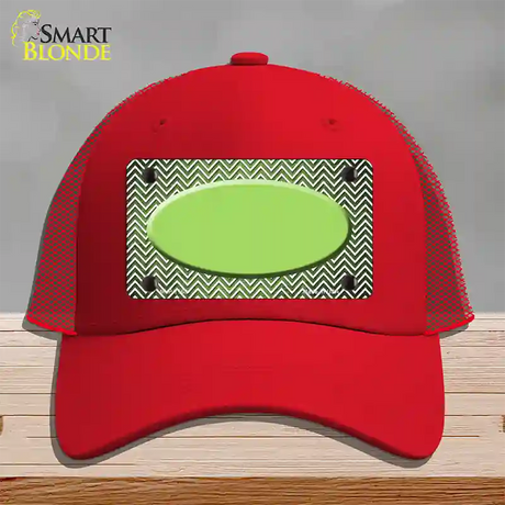 Lime Green White Small Chevron Oval Oil Rubbed Novelty License Plate Hat Mesh / Red