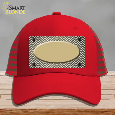 Gold White Small Chevron Oval Oil Rubbed Novelty License Plate Hat Mesh / Red