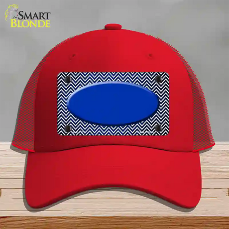 Blue White Small Chevron Oval Oil Rubbed Novelty License Plate Hat Mesh / Red