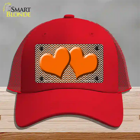 Orange White Small Chevron Hearts Oil Rubbed Novelty License Plate Hat Mesh / Red