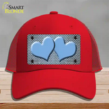 Light Blue White Small Chevron Hearts Oil Rubbed Novelty License Plate Hat Mesh / Red