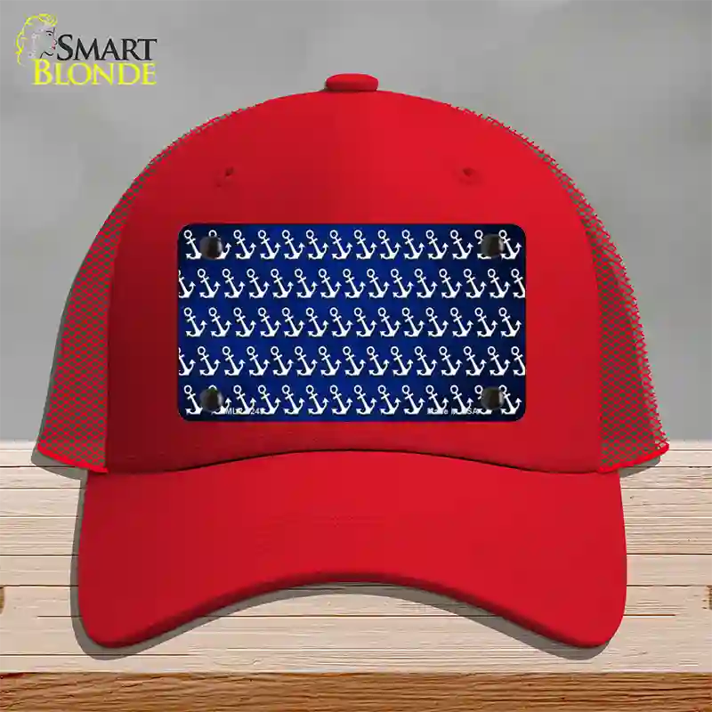 Blue White Anchor Oil Rubbed Novelty License Plate Hat Mesh / Red