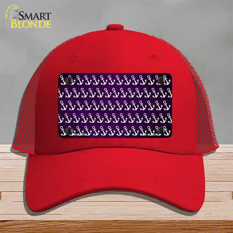 Purple White Anchor Oil Rubbed Novelty License Plate Hat Mesh / Red