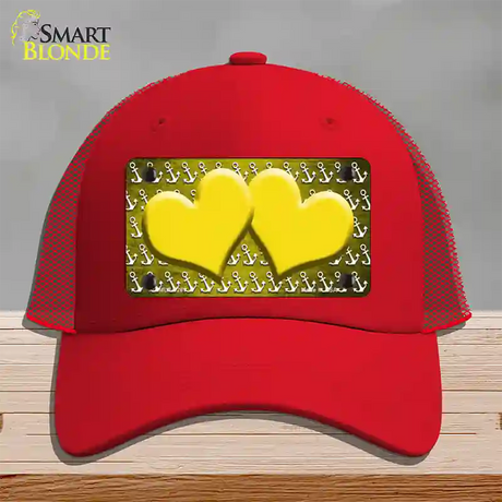 Yellow White Anchor Hearts Oil Rubbed Novelty License Plate Hat Mesh / Red