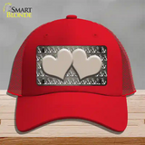 Tan White Anchor Hearts Oil Rubbed Novelty License Plate Hat Mesh / Red