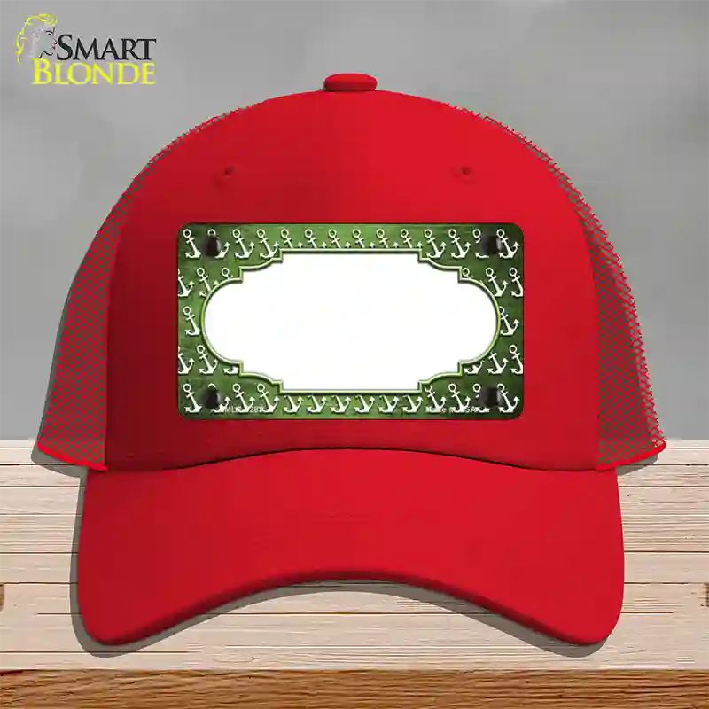 Lime Green White Anchor Scallop Oil Rubbed Novelty License Plate Hat Mesh / Red