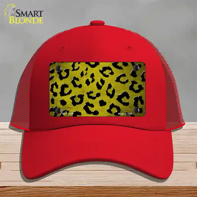 Yellow Black Cheetah Oil Rubbed Novelty License Plate Hat Mesh / Red