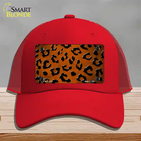 Orange Black Cheetah Oil Rubbed Novelty License Plate Hat Mesh / Red