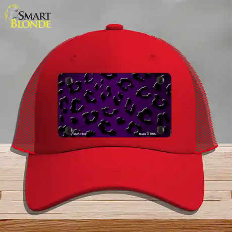 Purple Black Cheetah Oil Rubbed Novelty License Plate Hat Mesh / Red