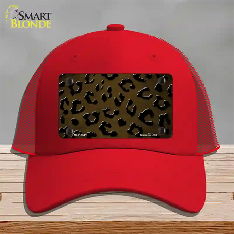 Brown Black Cheetah Oil Rubbed Novelty License Plate Hat Mesh / Red