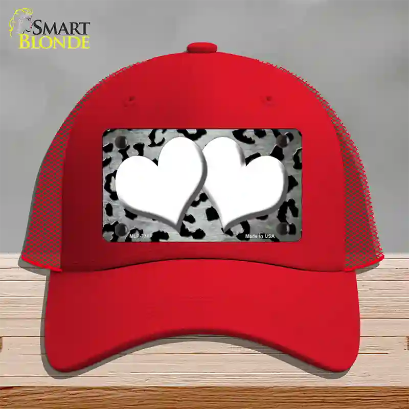 White Black Cheetah Hearts Oil Rubbed Novelty License Plate Hat Mesh / Red