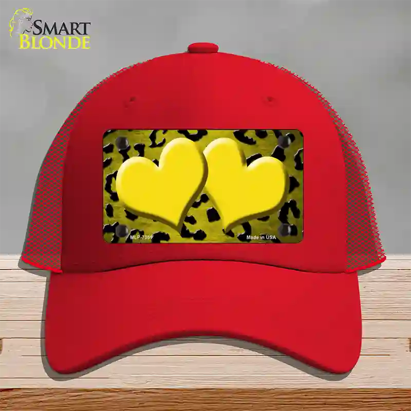 Yellow Black Cheetah Hearts Oil Rubbed Novelty License Plate Hat Mesh / Red