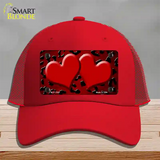 Red Black Cheetah Hearts Oil Rubbed Novelty License Plate Hat Mesh / Red