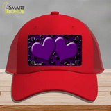 Purple Black Cheetah Hearts Oil Rubbed Novelty License Plate Hat Mesh / Red