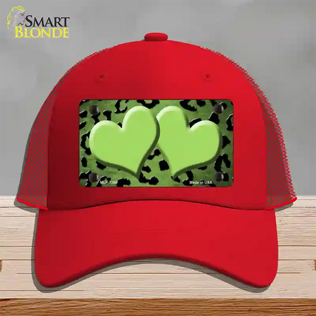 Lime Green Black Cheetah Hearts Oil Rubbed Novelty License Plate Hat Mesh / Red