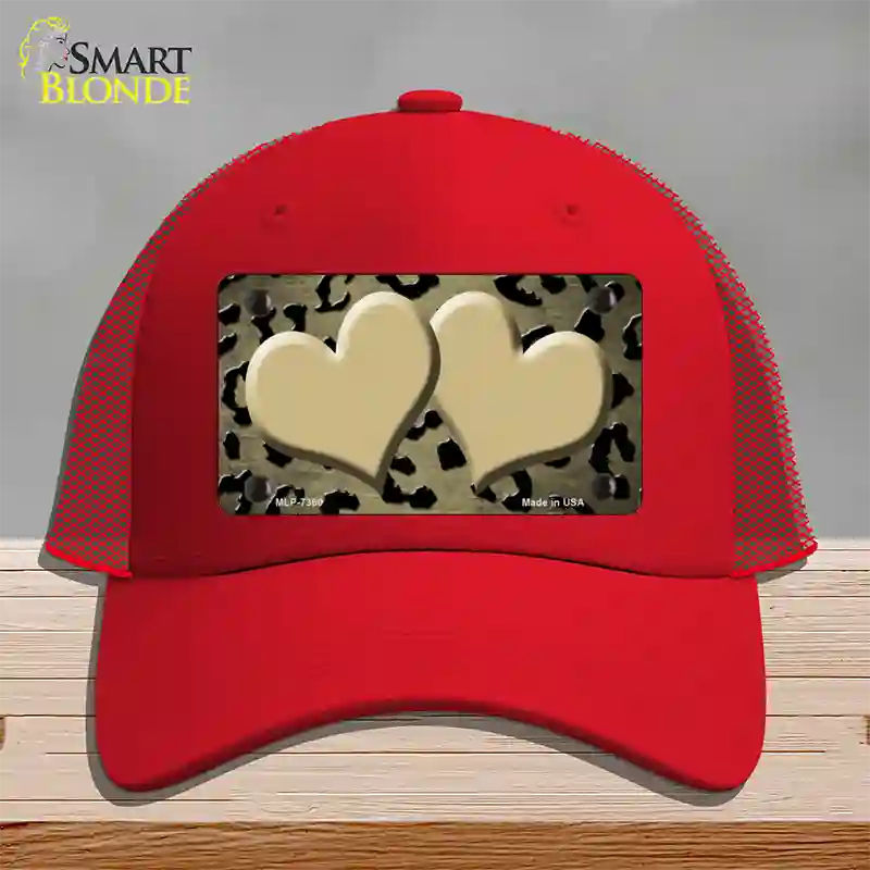 Gold Black Cheetah Hearts Oil Rubbed Novelty License Plate Hat Mesh / Red