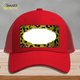 Yellow Black Cheetah Scallop Oil Rubbed Novelty License Plate Hat Mesh / Red