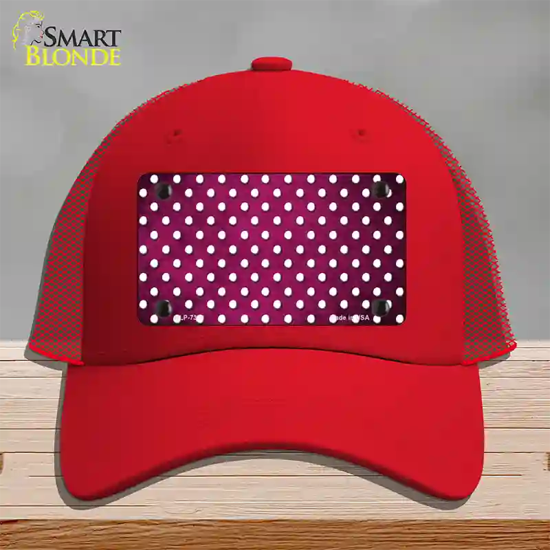 Pink White Small Dots Oil Rubbed Novelty License Plate Hat Mesh / Red