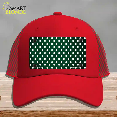 Green White Small Dots Oil Rubbed Novelty License Plate Hat Mesh / Red