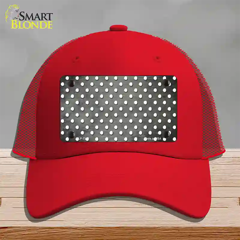 Gray White Small Dots Oil Rubbed Novelty License Plate Hat Mesh / Red