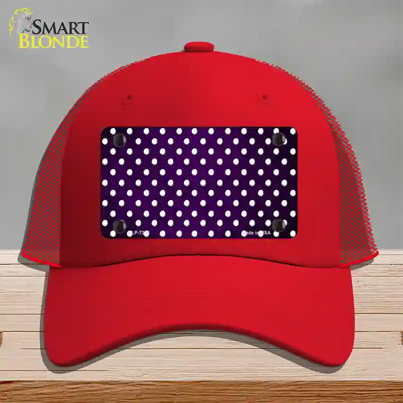 Purple White Small Dots Oil Rubbed Novelty License Plate Hat Mesh / Red