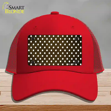 Brown White Small Dots Oil Rubbed Novelty License Plate Hat Mesh / Red