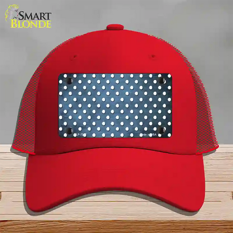 Light Blue White Small Dots Oil Rubbed Novelty License Plate Hat Mesh / Red