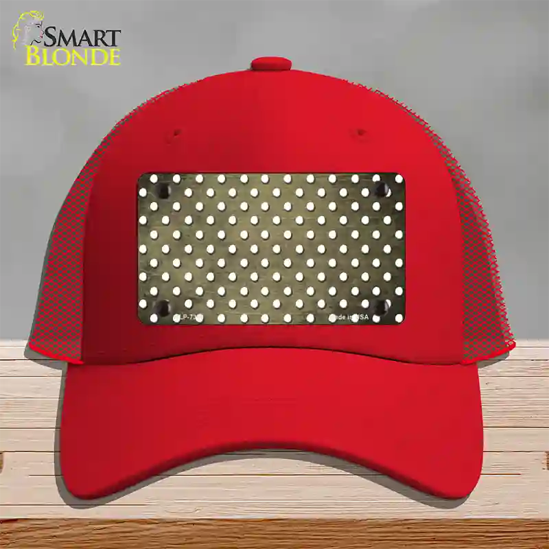 Gold White Small Dots Oil Rubbed Novelty License Plate Hat Mesh / Red