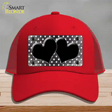 Black White Small Dots Hearts Oil Rubbed Novelty License Plate Hat Mesh / Red