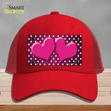 Pink White Small Dots Hearts Oil Rubbed Novelty License Plate Hat Mesh / Red