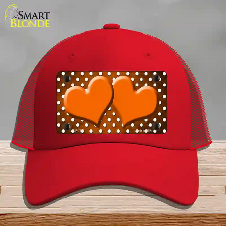 Orange White Small Dots Hearts Oil Rubbed Novelty License Plate Hat Mesh / Red