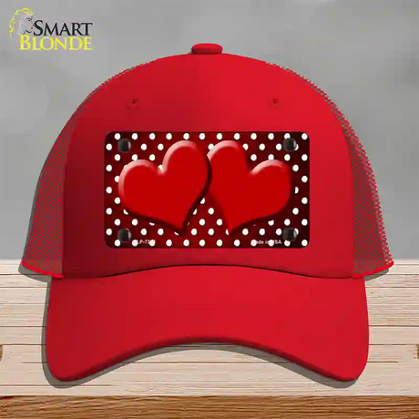 Red White Small Dots Hearts Oil Rubbed Novelty License Plate Hat Mesh / Red