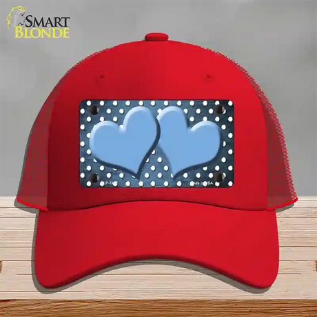 Light Blue White Small Dots Hearts Oil Rubbed Novelty License Plate Hat Mesh / Red