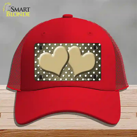 Gold White Small Dots Hearts Oil Rubbed Novelty License Plate Hat Mesh / Red