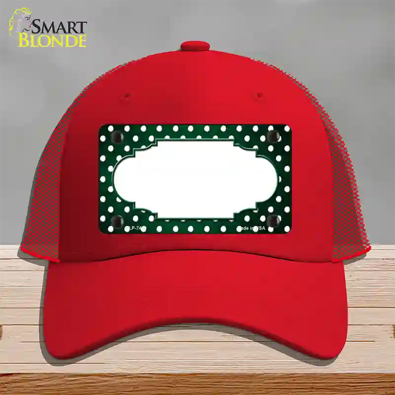 Green White Small Dots Scallop Oil Rubbed Novelty License Plate Hat Mesh / Red