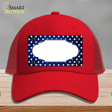 Blue White Small Dots Scallop Oil Rubbed Novelty License Plate Hat Mesh / Red